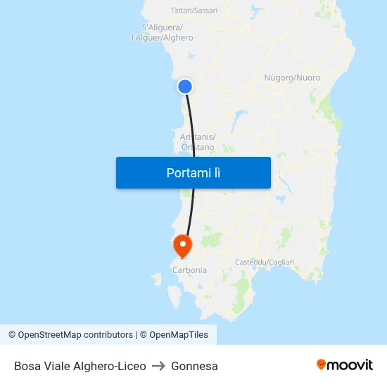 Bosa Viale Alghero-Liceo to Gonnesa map