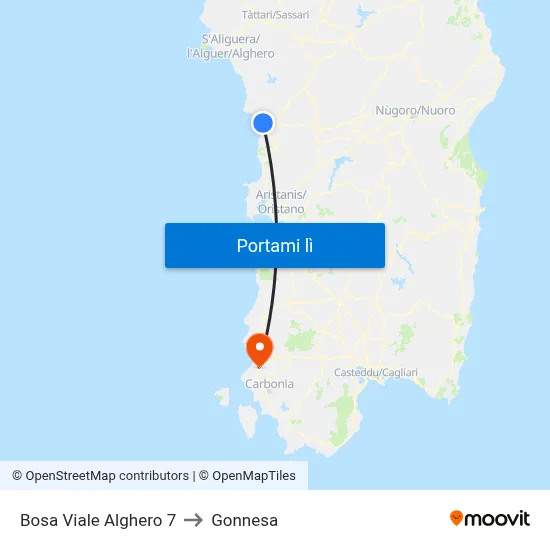 Bosa Viale Alghero 7 to Gonnesa map