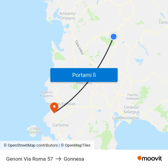 Genoni Via Roma 57 to Gonnesa map