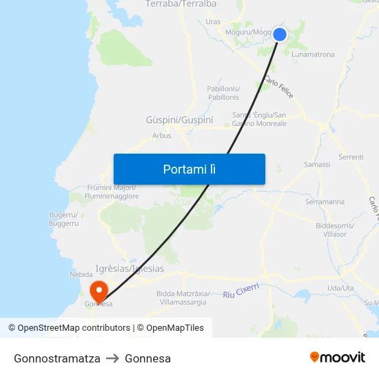 Gonnostramatza to Gonnesa map