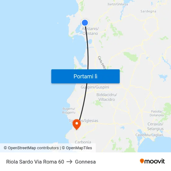 Riola Sardo Via Roma 60 to Gonnesa map