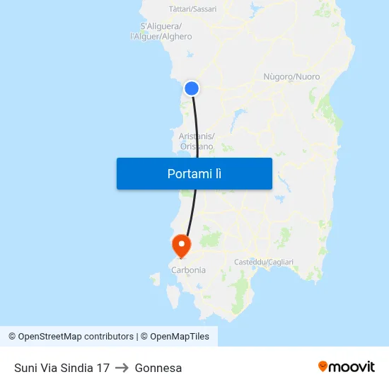 Suni Via Sindia 17 to Gonnesa map
