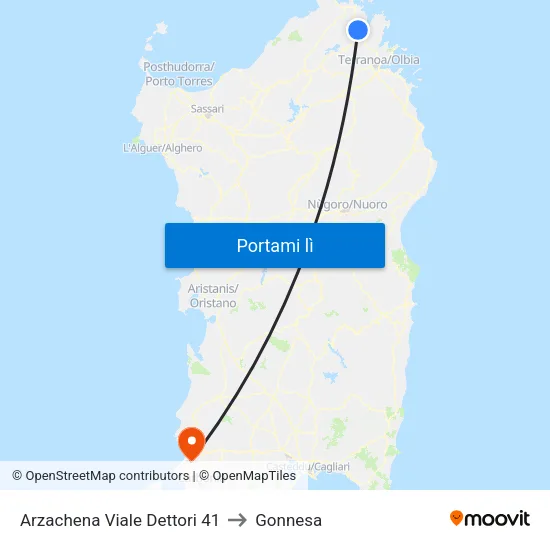Arzachena Viale Dettori 41 to Gonnesa map
