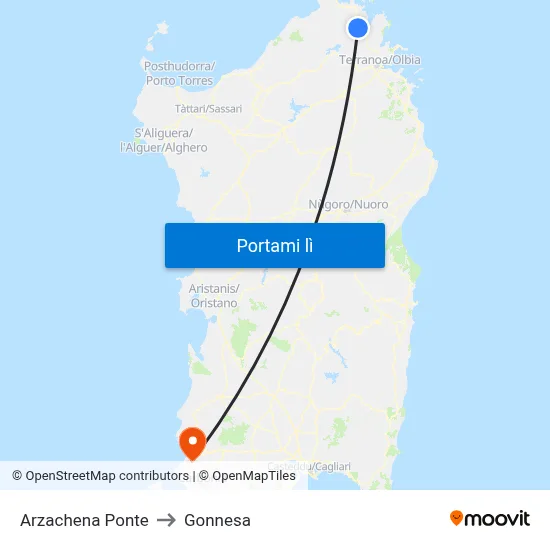 Arzachena Ponte to Gonnesa map