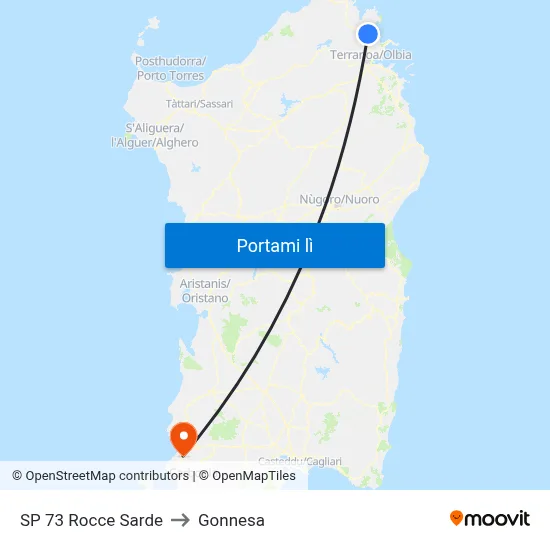 SP 73 Rocce Sarde to Gonnesa map