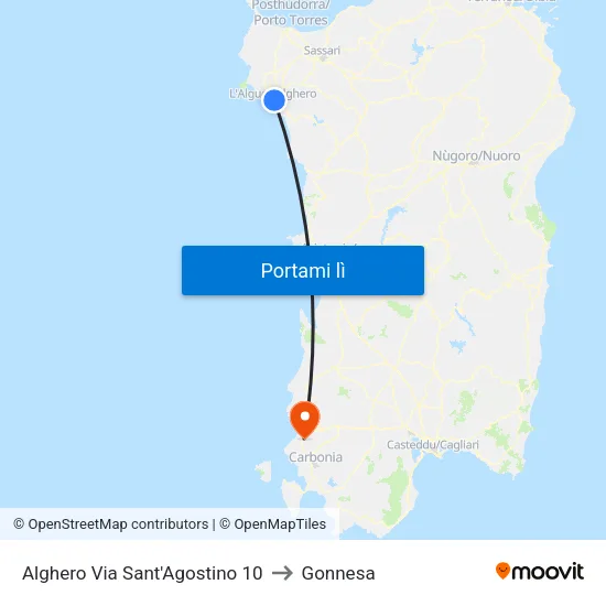 Alghero Via Sant'Agostino 10 to Gonnesa map