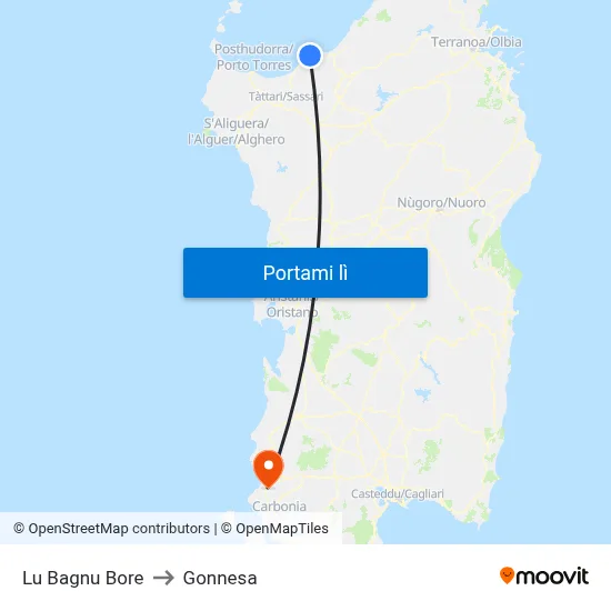 Lu Bagnu Bore to Gonnesa map