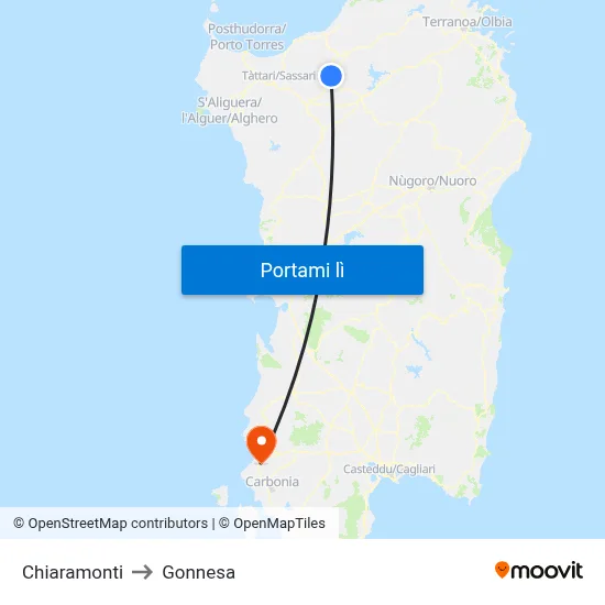 Chiaramonti to Gonnesa map