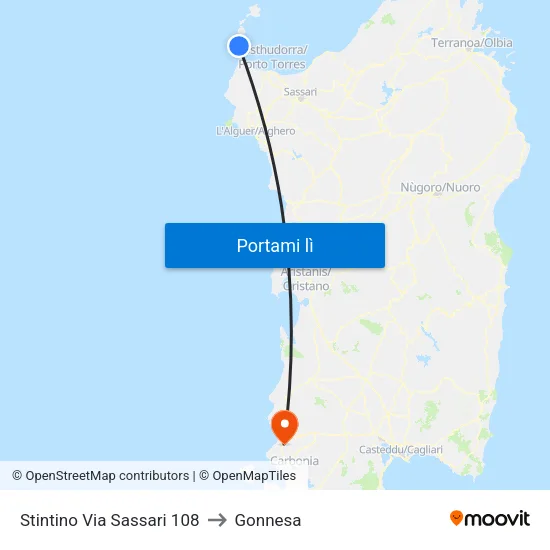 Stintino Via Sassari 108 to Gonnesa map