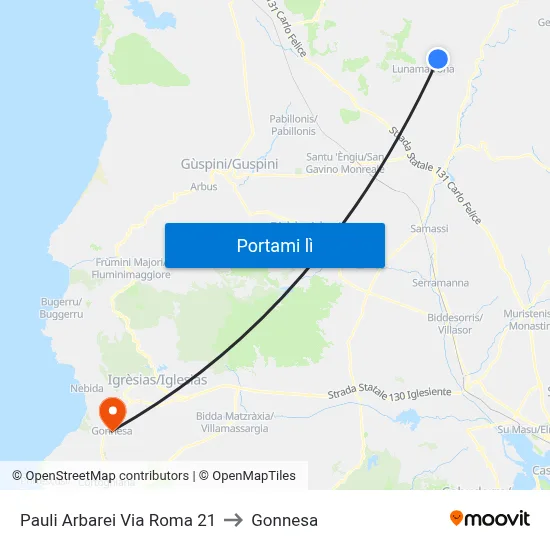 Pauli Arbarei Via Roma 21 to Gonnesa map