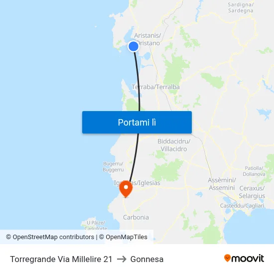 Torregrande Via Millelire 21 to Gonnesa map