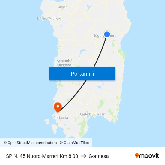 SP N. 45 Nuoro-Marreri Km   8,00 to Gonnesa map