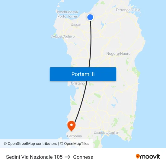 Sedini Via Nazionale 105 to Gonnesa map