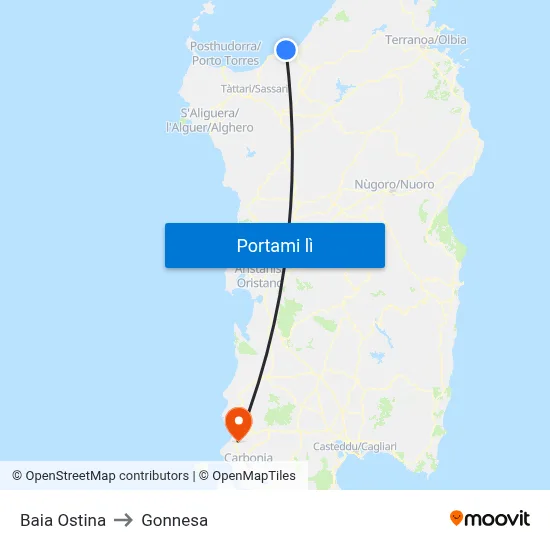 Baia Ostina to Gonnesa map