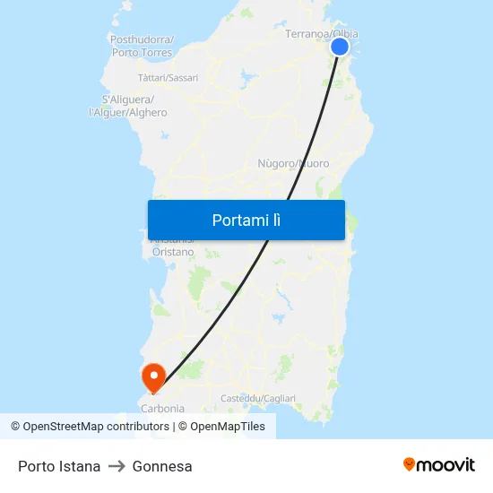 Porto Istana to Gonnesa map
