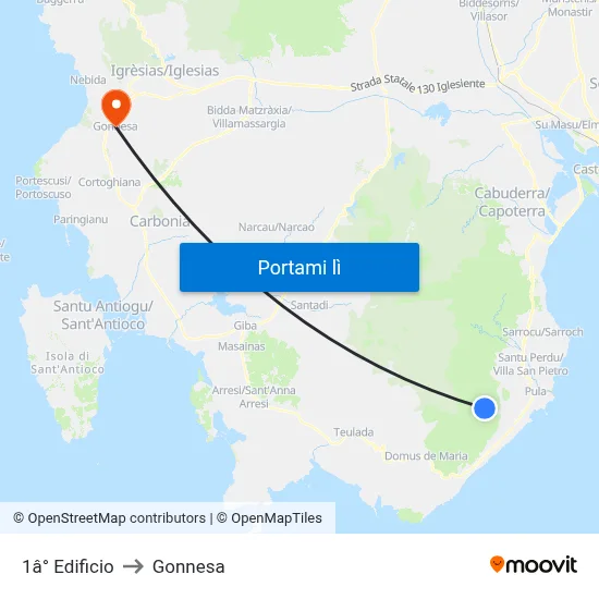 1â° Edificio to Gonnesa map