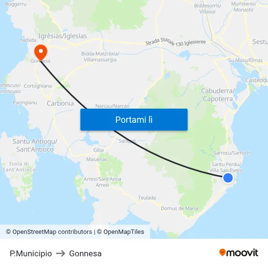 P.Municipio to Gonnesa map