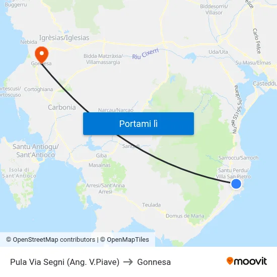 Pula Via Segni (Ang. V.Piave) to Gonnesa map