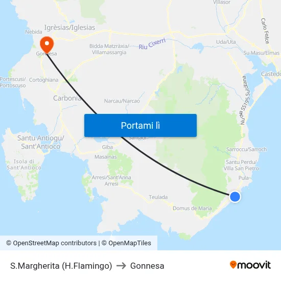 S.Margherita (H.Flamingo) to Gonnesa map