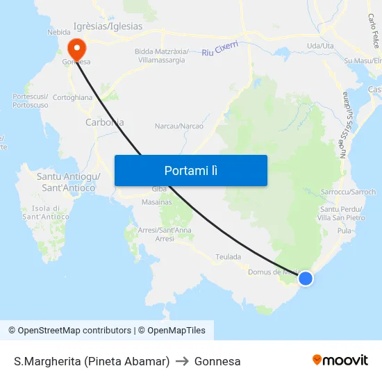 S.Margherita (Pineta Abamar) to Gonnesa map