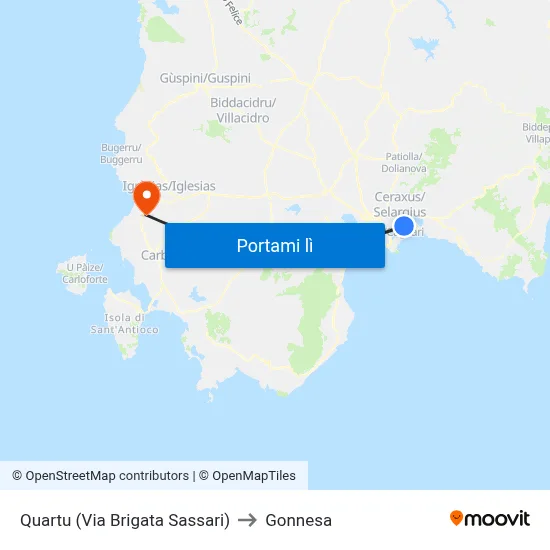 Quartu (Via Brigata Sassari) to Gonnesa map