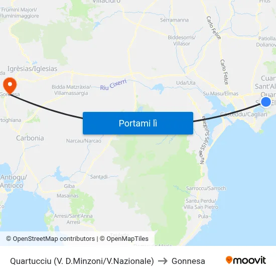 Quartucciu (V. D.Minzoni/V.Nazionale) to Gonnesa map
