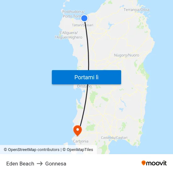 Eden Beach to Gonnesa map