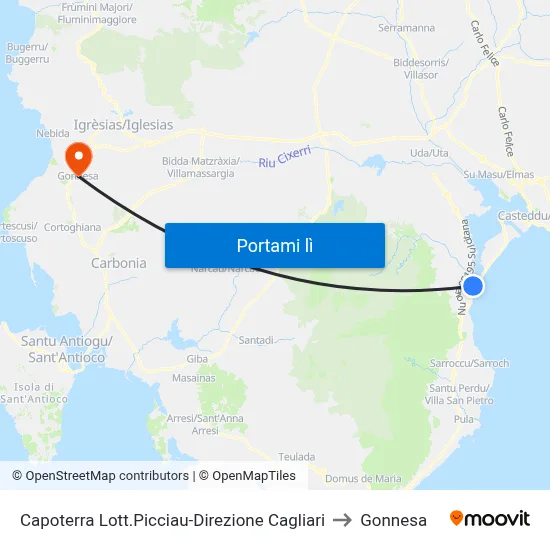 Capoterra Lott.Picciau-Direzione Cagliari to Gonnesa map