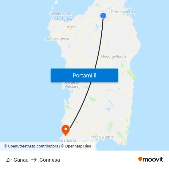 Zir Ganau to Gonnesa map