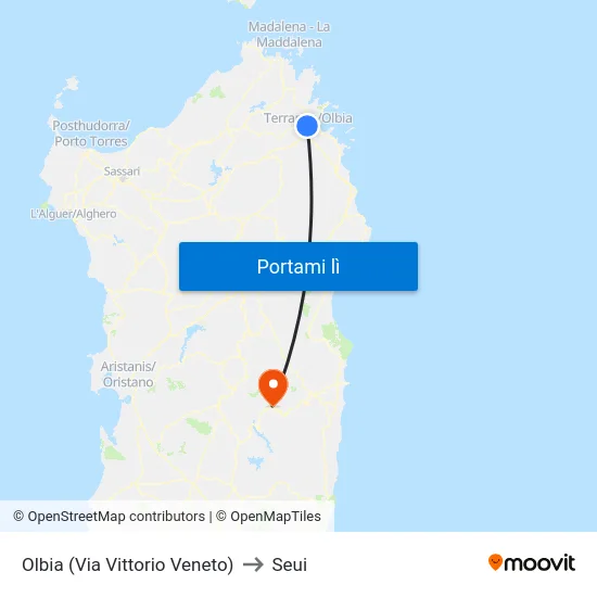 Olbia (Via Vittorio Veneto) to Seui map
