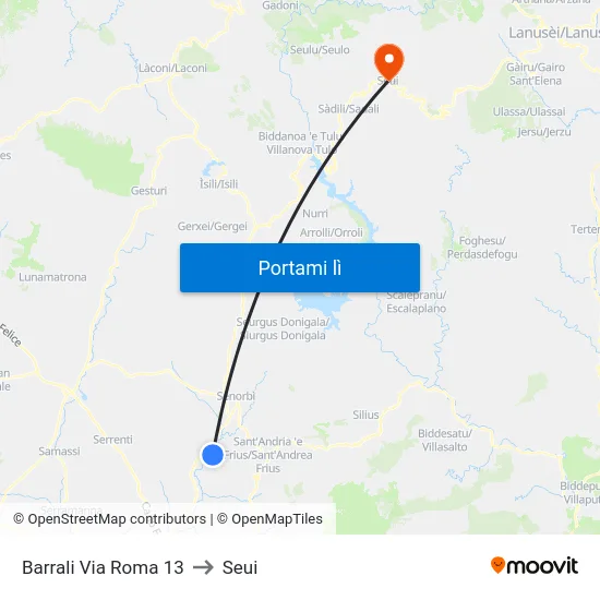 Barrali Via Roma 13 to Seui map