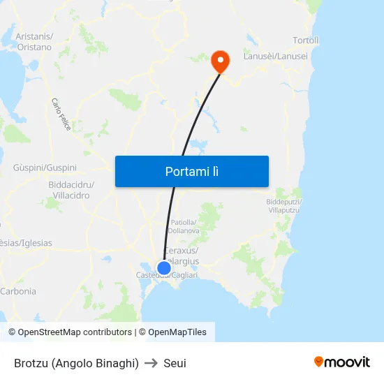 Brotzu (Angolo Binaghi) to Seui map