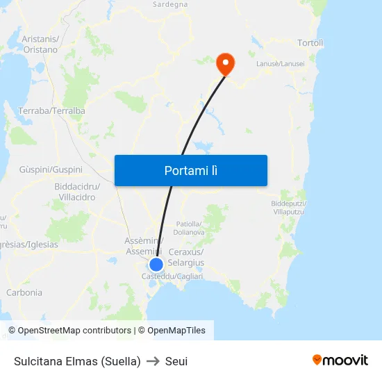 Sulcitana Elmas (Suella) to Seui map