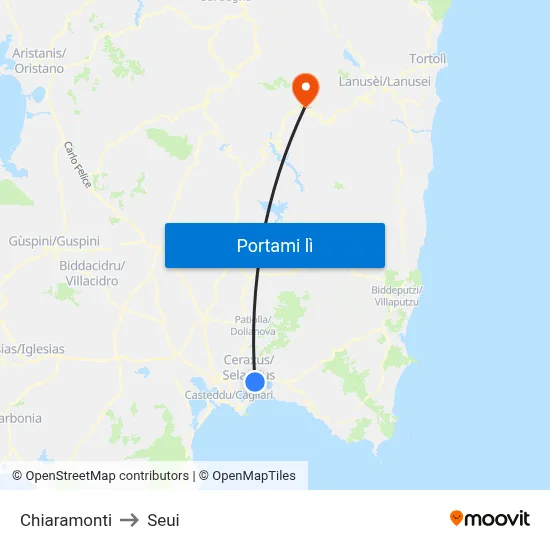 Chiaramonti to Seui map