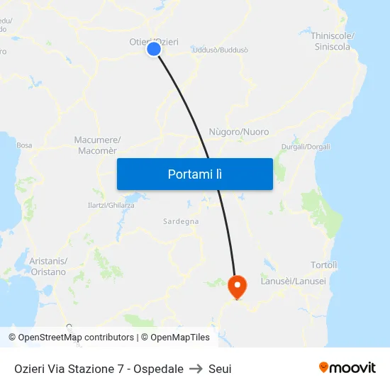 Ozieri Via Stazione 7 - Ospedale to Seui map