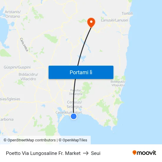 Poetto Via Lungosaline Fr. Market to Seui map