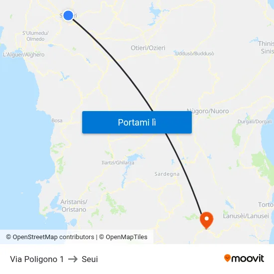 Via Poligono 1 to Seui map