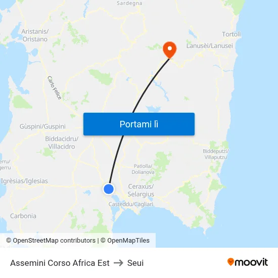Assemini Corso Africa Est to Seui map