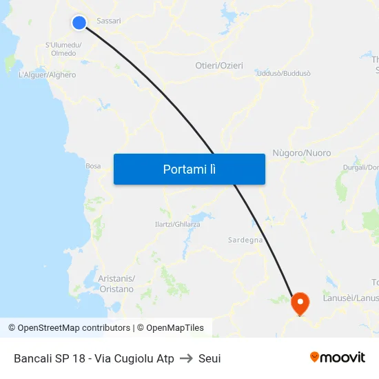 Bancali SP 18 - Via Cugiolu Atp to Seui map