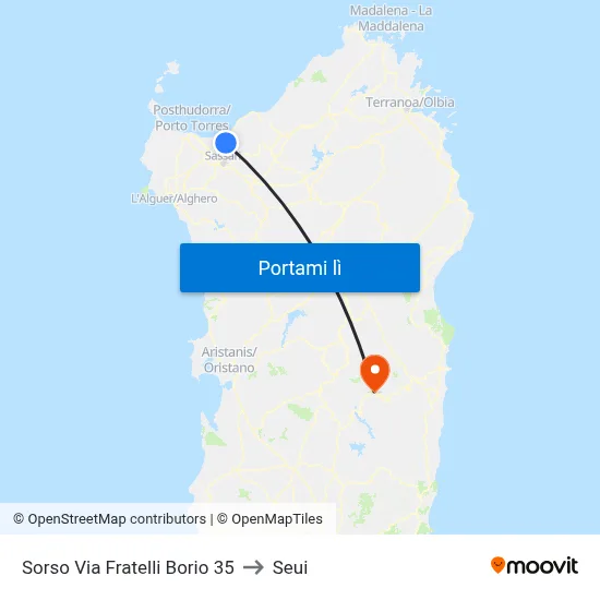 Sorso Via Fratelli Borio 35 to Seui map