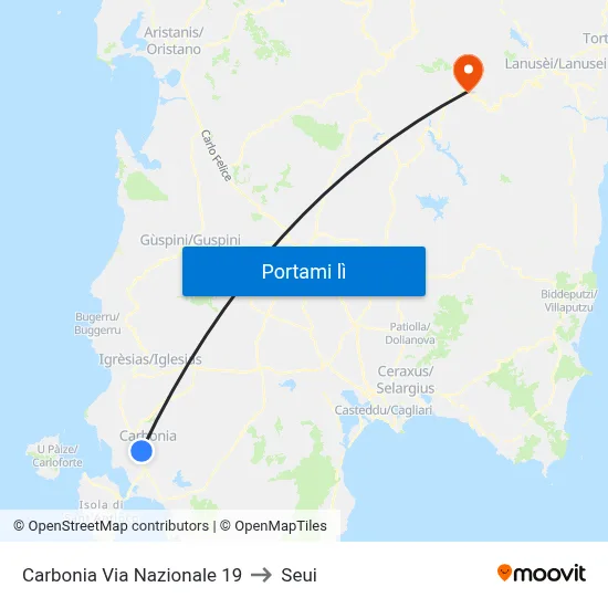 Carbonia Via Nazionale 19 to Seui map