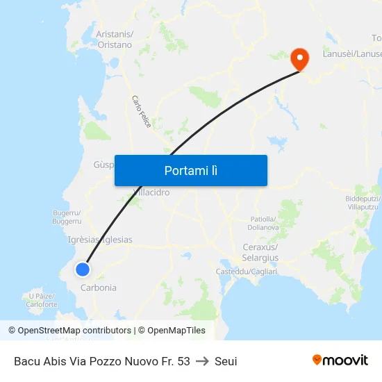 Bacu Abis Via Pozzo Nuovo Fr. 53 to Seui map