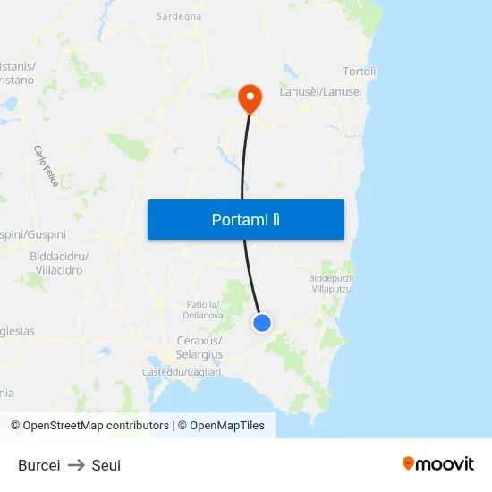 Burcei to Seui map