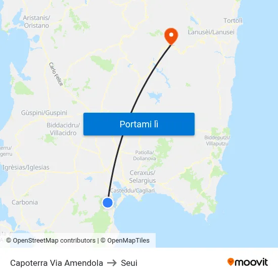 Capoterra Via Amendola to Seui map