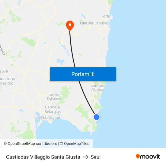 Castiadas Villaggio Santa Giusta to Seui map