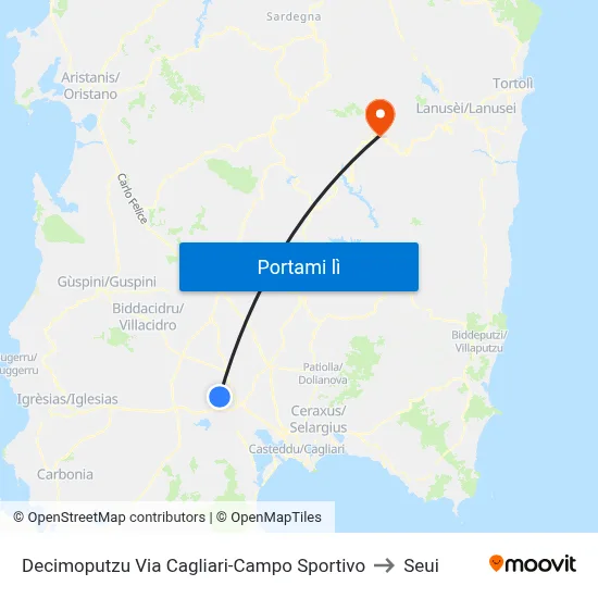 Decimoputzu Via Cagliari-Campo Sportivo to Seui map