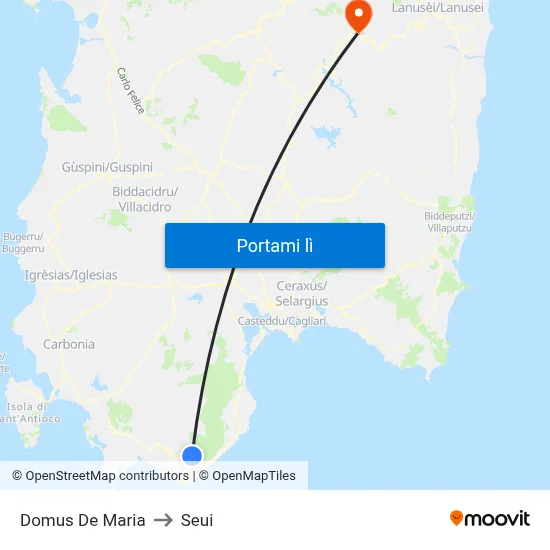 Domus De Maria to Seui map