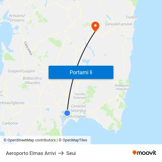 Aeroporto Elmas Arrivi to Seui map