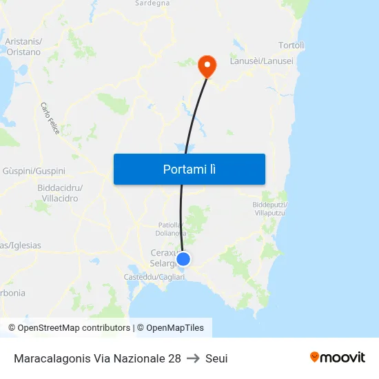 Maracalagonis Via Nazionale 28 to Seui map