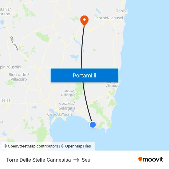 Torre Delle Stelle-Cannesisa to Seui map